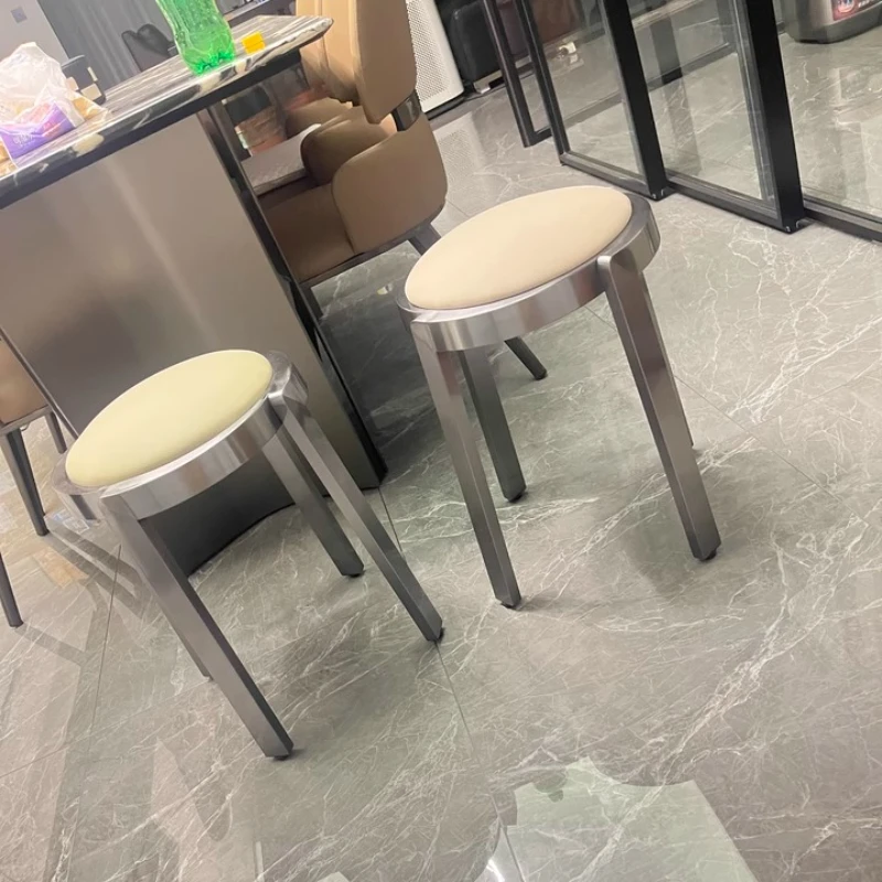 Modern Luxury Genuine Leather Counter Stools with Stainless Steel Footrest Stackable Minimalist Kitchen Accent Stools