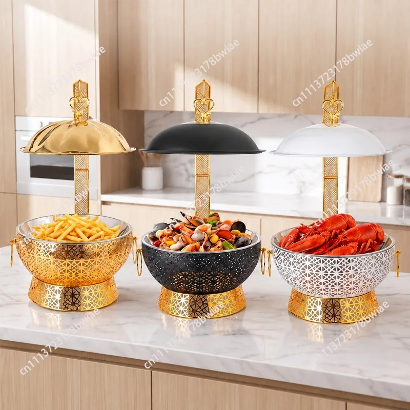 Stainless steel buffet stove, golden luxury alcohol stove, commercial hotel restaurant hanging cover insulation stove