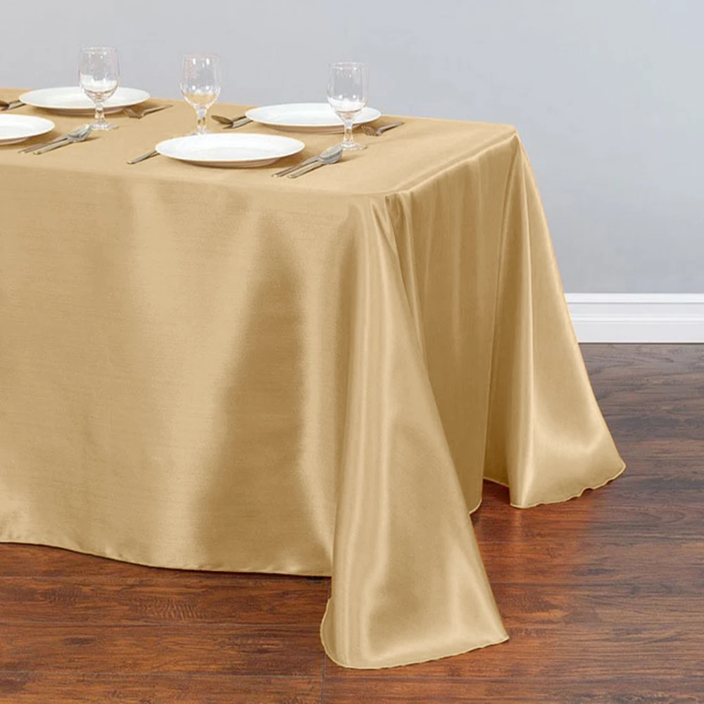 Champagne Table Cloth Round Rectangle Satin Tablecloth Overlays Wedding Restaurant Birthday Banquet Decor Dining Table Cover