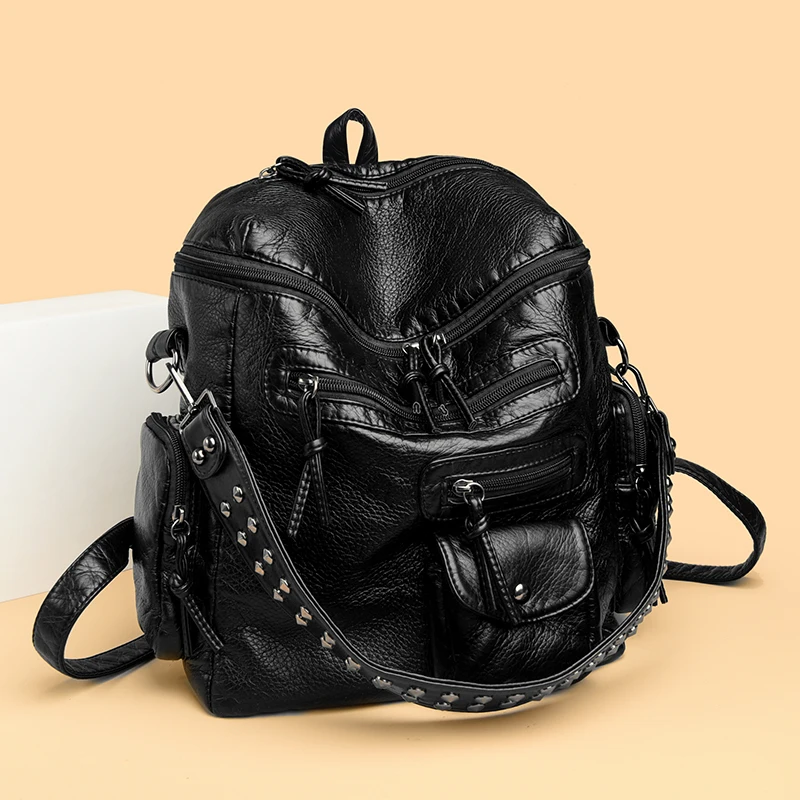 

2025 Fashion Women Backpack PU Leather Travel Laptop Bag School College Bookbag Casual Daypack Waterproof Rucksack for Girl Lady