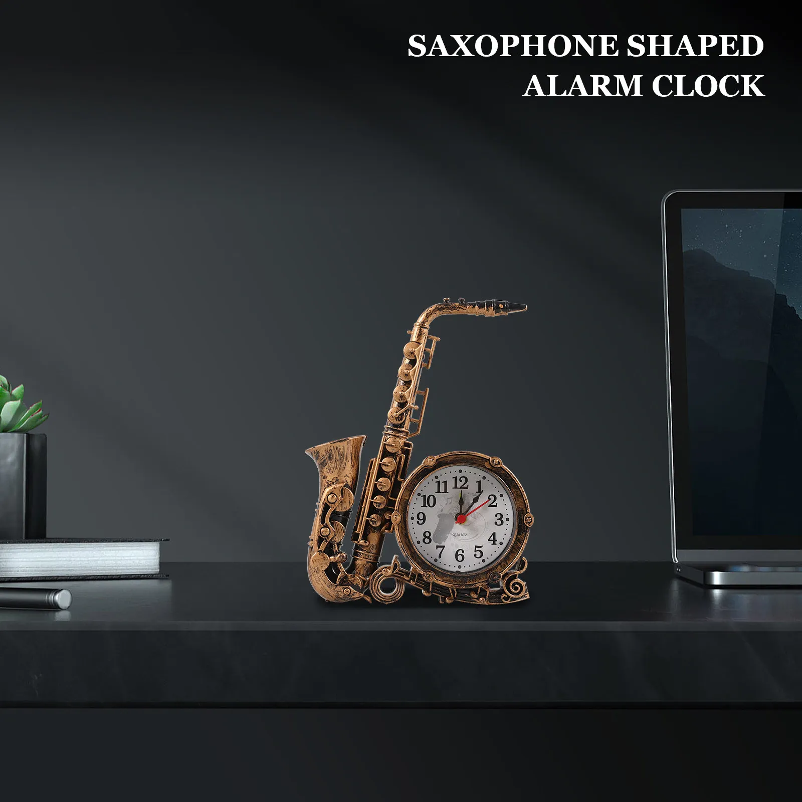 Creative Saxophone Inspired Alarm Clock Modern Decorative Clock for Bedroom Bedside Table Desktop Use Stylish Household