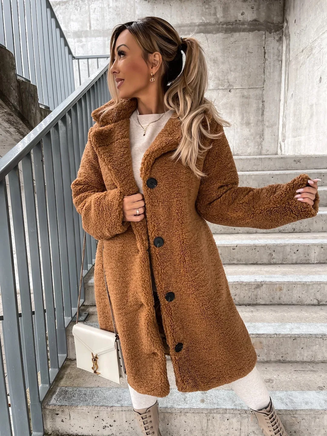 Autumn and Winter Thick Collar Woolen Top Jacket Loose Long Coat Women's Casual Long Windbreaker