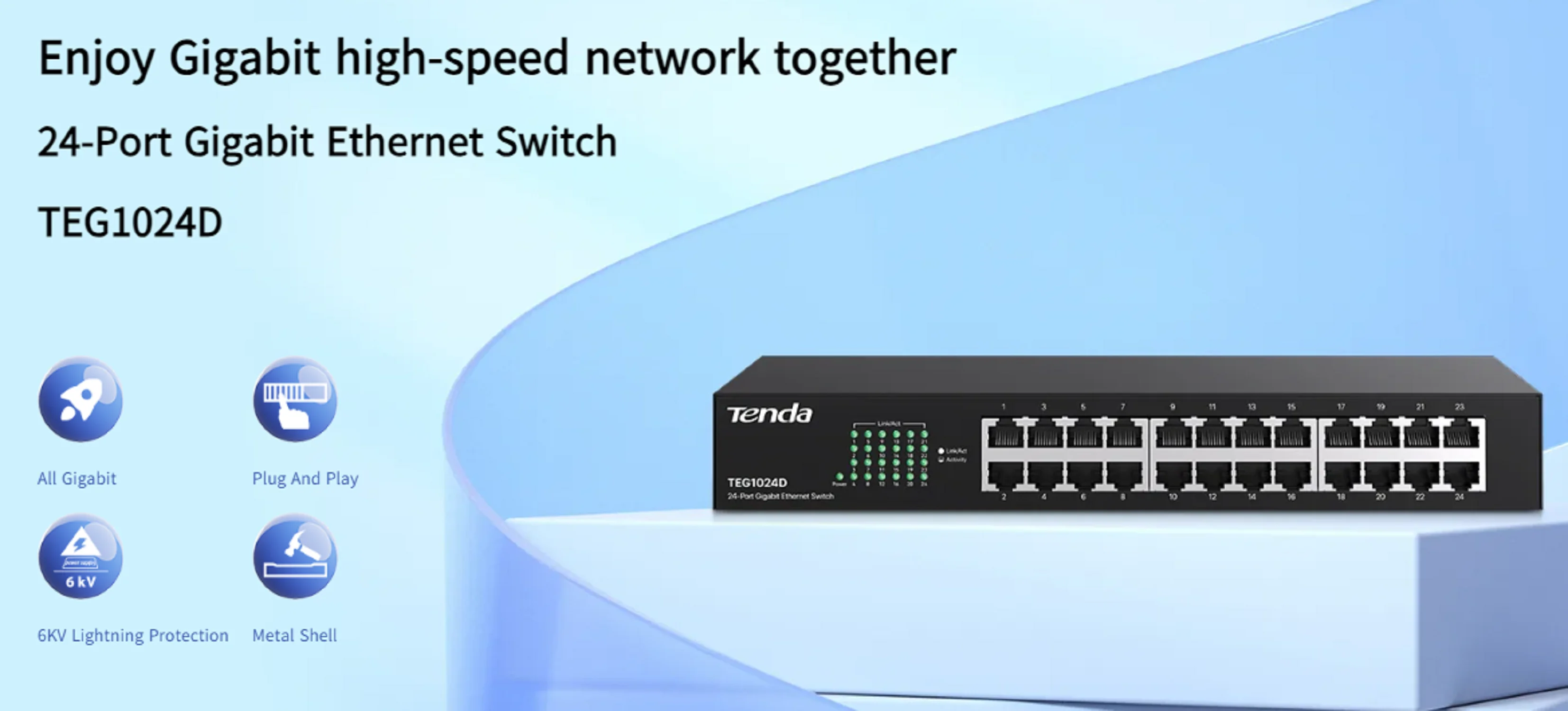 Imagem -03 - Portas Gigabit Ethernet Switch 6kva Proteção contra Raios Montagem na Parede para Desktop Tenda-teg1024d 24