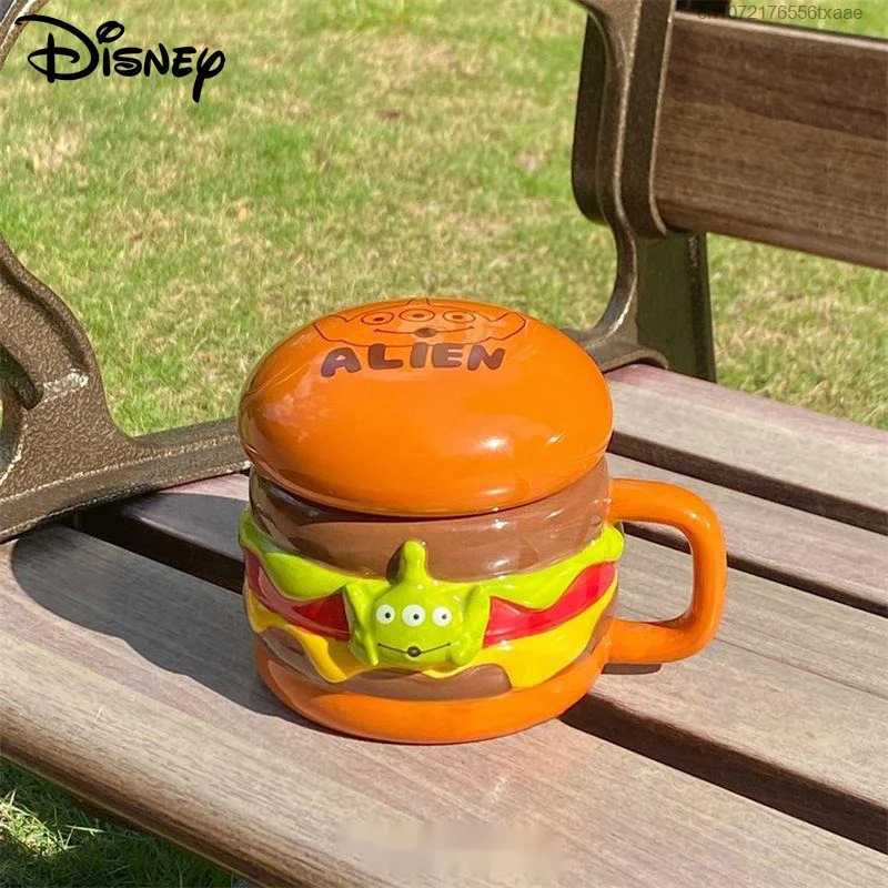 Disney Alien Hamburger Cute Cup Y2k Women Cartoon Creative Hand Painted Ceramic Mug Coffee Cup Funny Water Cup Creative Gifts