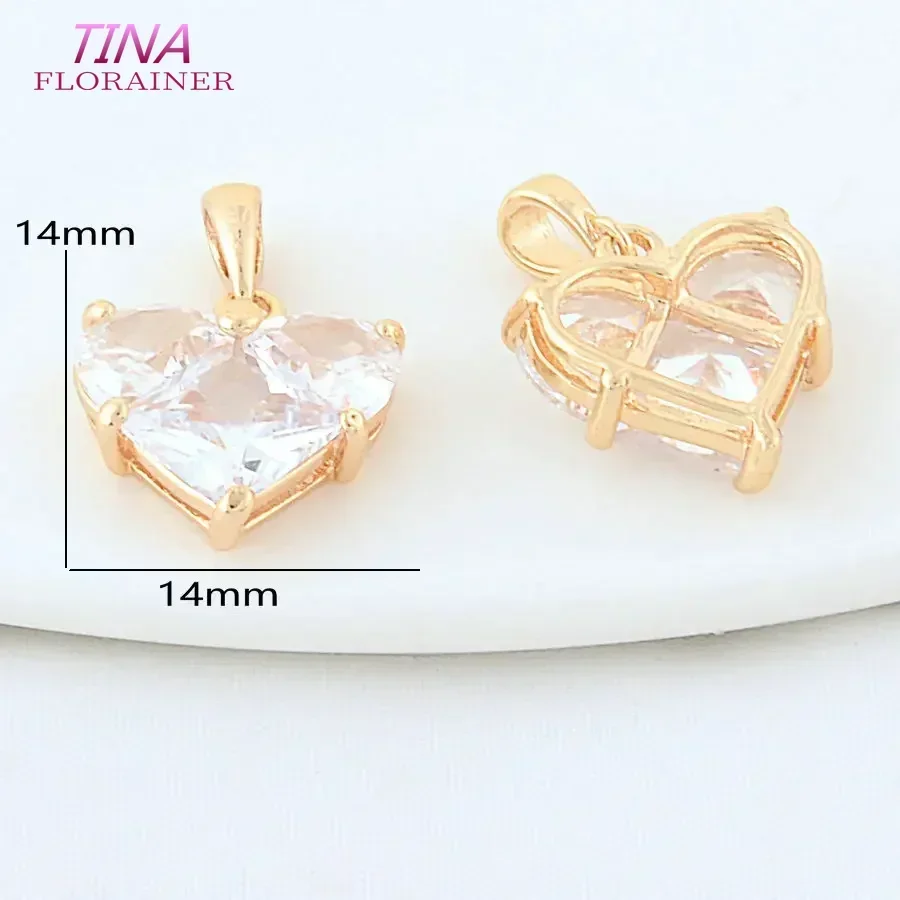 12MM 14MM 14K Gold Color Brass with Zircon Heart Charms Pendants Necklace Earrings Jewelry Making Supplies Accessories