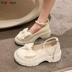 Vrouwen Dik Platform Mary Janes Lolita Schoenen Feest Pumps Zomer 2024 Nieuwe Sandalen Strik Ketting Mujer Schoenen Mode Oxford Zapatos