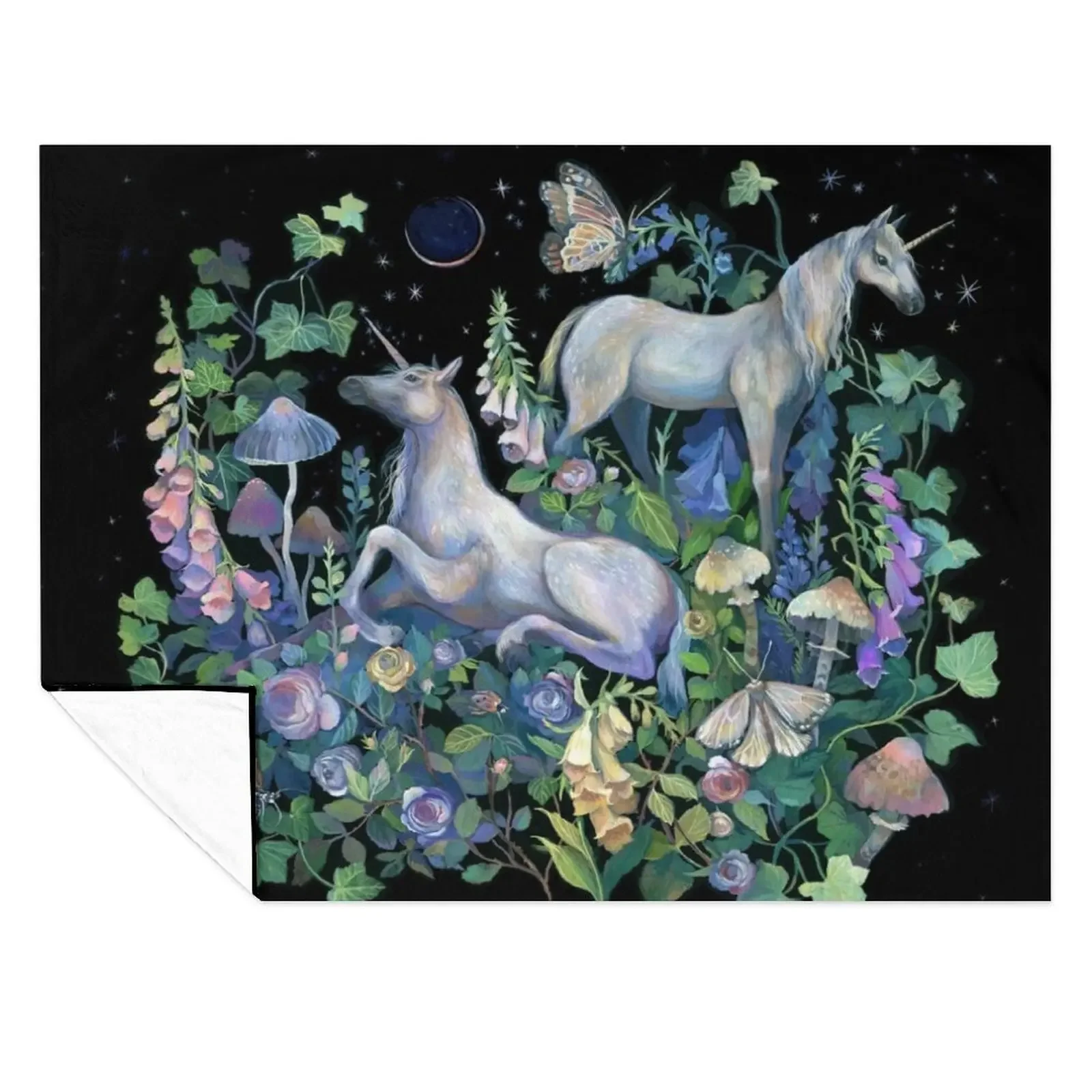 

Unicorn Magical Garden Throw Blanket Vintage Bed Personalized Gift wednesday Blankets