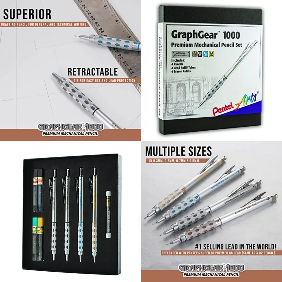 

Arts GraphGear 1000 Mechanical Pencil Premium Gift Set with Refill Leads Erasers PG1000BXSET