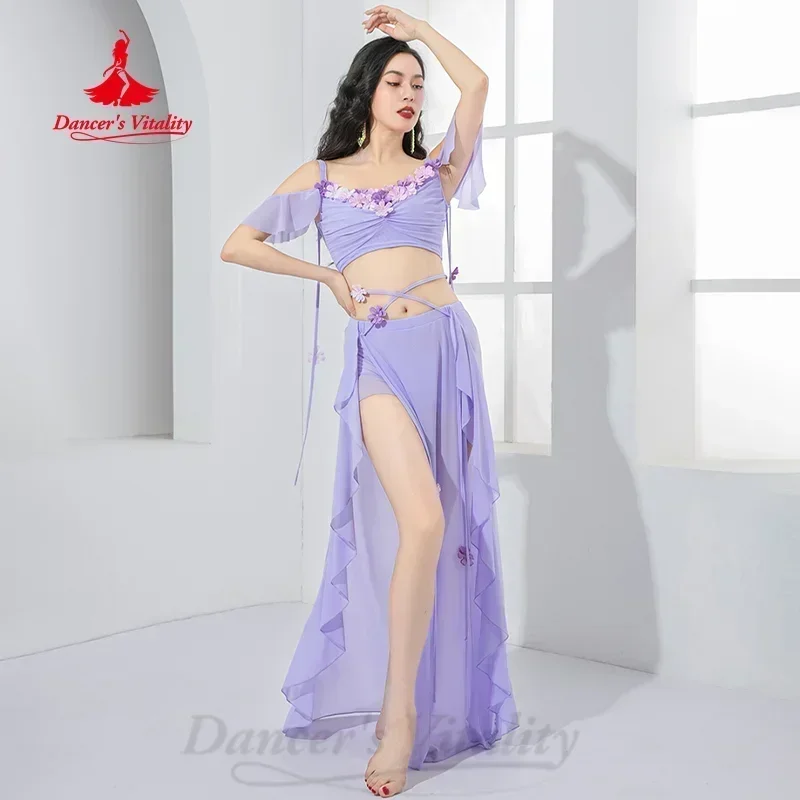 Personalizzazione del Set di danza del ventre Top di fiori squisiti + gonna lunga divisa Sexy 2 pezzi costumi da spettacolo professionali di danza orientale