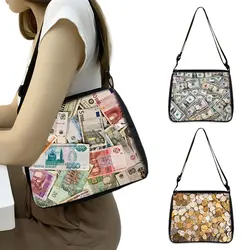 Money Cash Print Shoulder Bag Dollar Euro Ruble Women Handbag Hip Hop Totes Bag Phone Purse Holder Bags for Travel