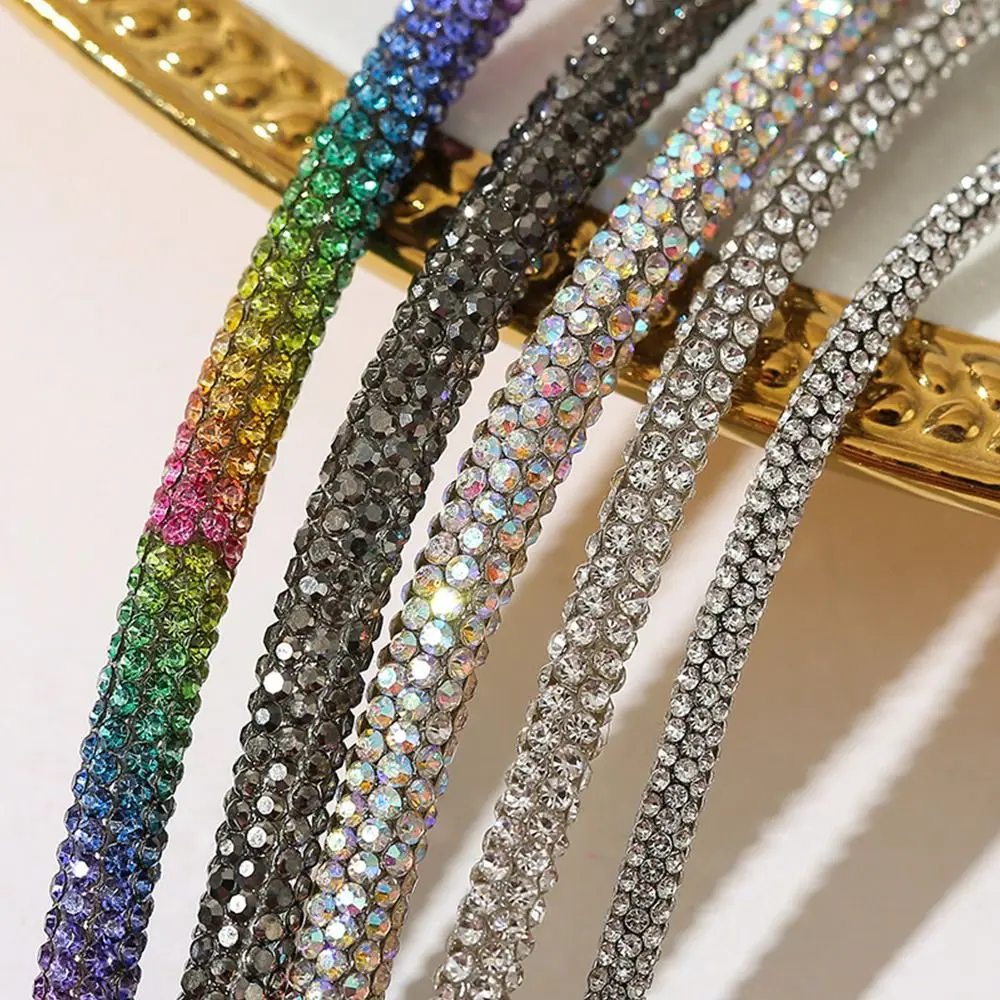Glass Crystal Cord Rhinestone Rope Applique Colorful Tube Trim Strass Bridal Dress Clothes Hairpin Shoes Bags DIY Round