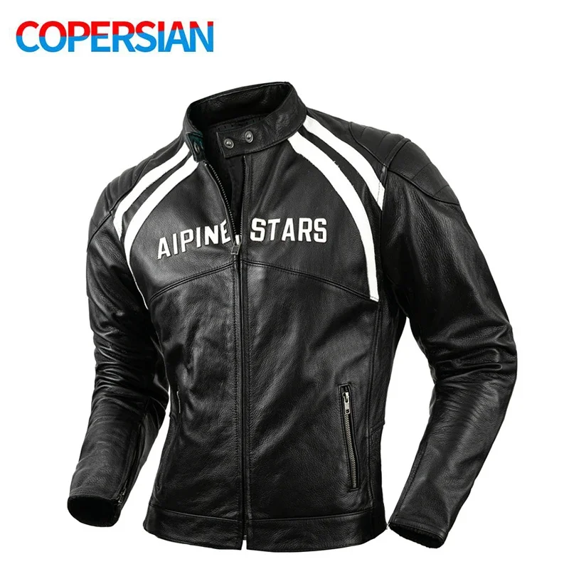 

Men's Leather Biker Jacket Retro Short Club Cycling Wear 100% First Layer Cowhide Mounting Protector MOTO