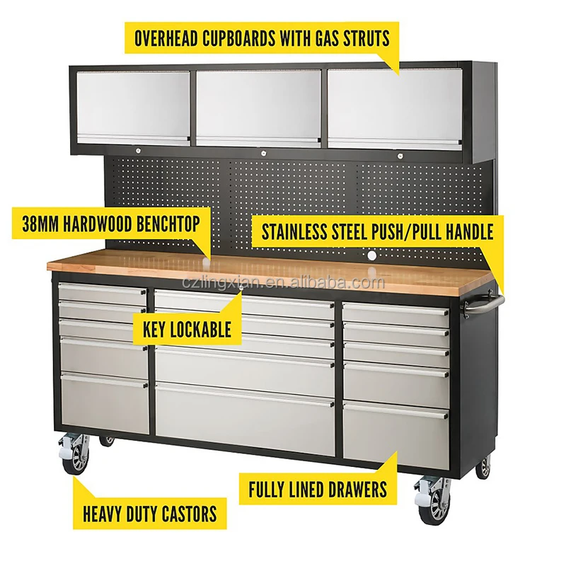 72in Garage Workstation Stainless Steels Tool Storage Trolley Tool Cabinet For Garages Or Workshops