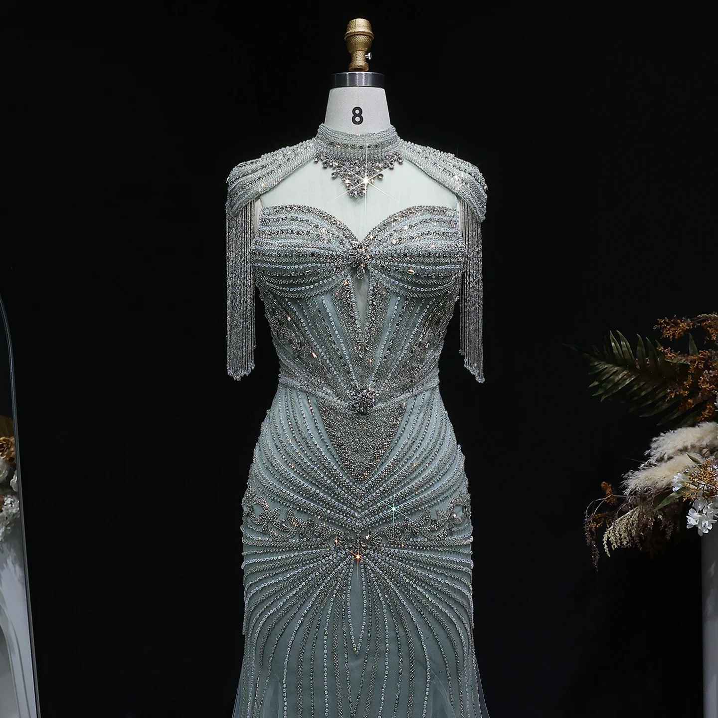 Sharon Said Arabisches Rosa Sweetheart Langes Meerjungfrauen-Abendkleid mit Cape-Quaste für Damen Hochzeitsfeier-Kleider SS190 Maßanfertigung – Detail 29