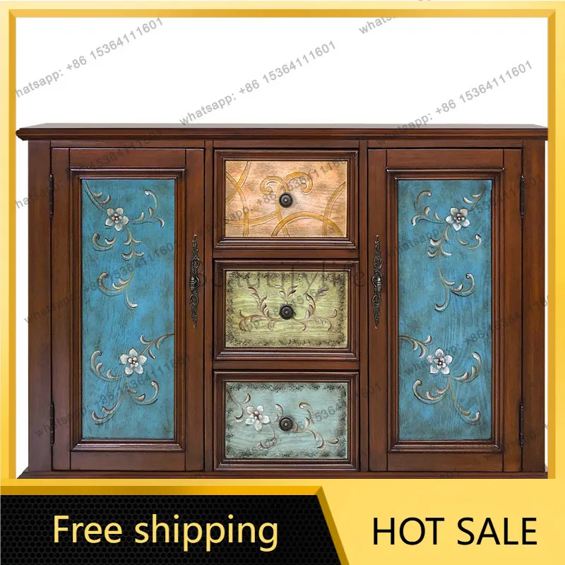 XX. American-style entrance cabinet, all solid wood retro painted against the wall, European-style living room  side cabinet