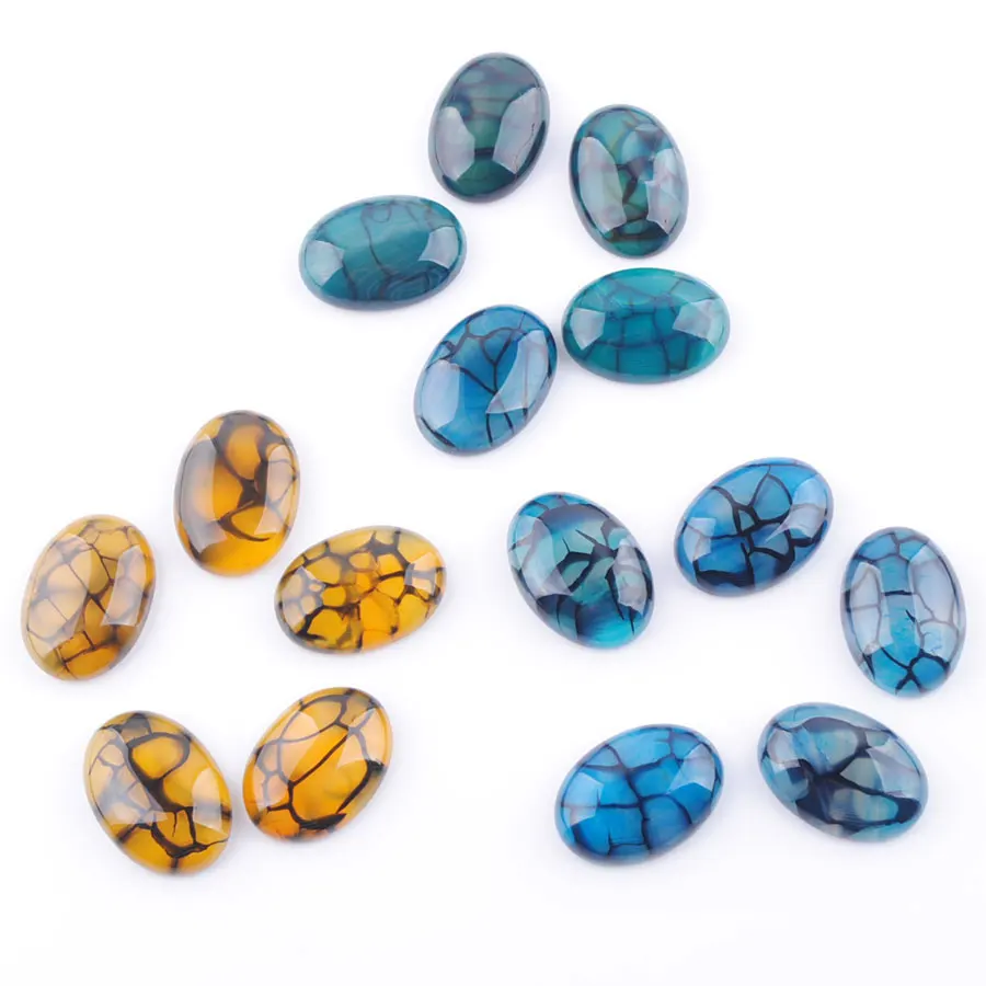 5Pcs/lot Dragon Agate Natural Gemstone Oval Charm 18x25x7mm Cabochon Beads For Jewelry Ring Accessories No Hole BU806