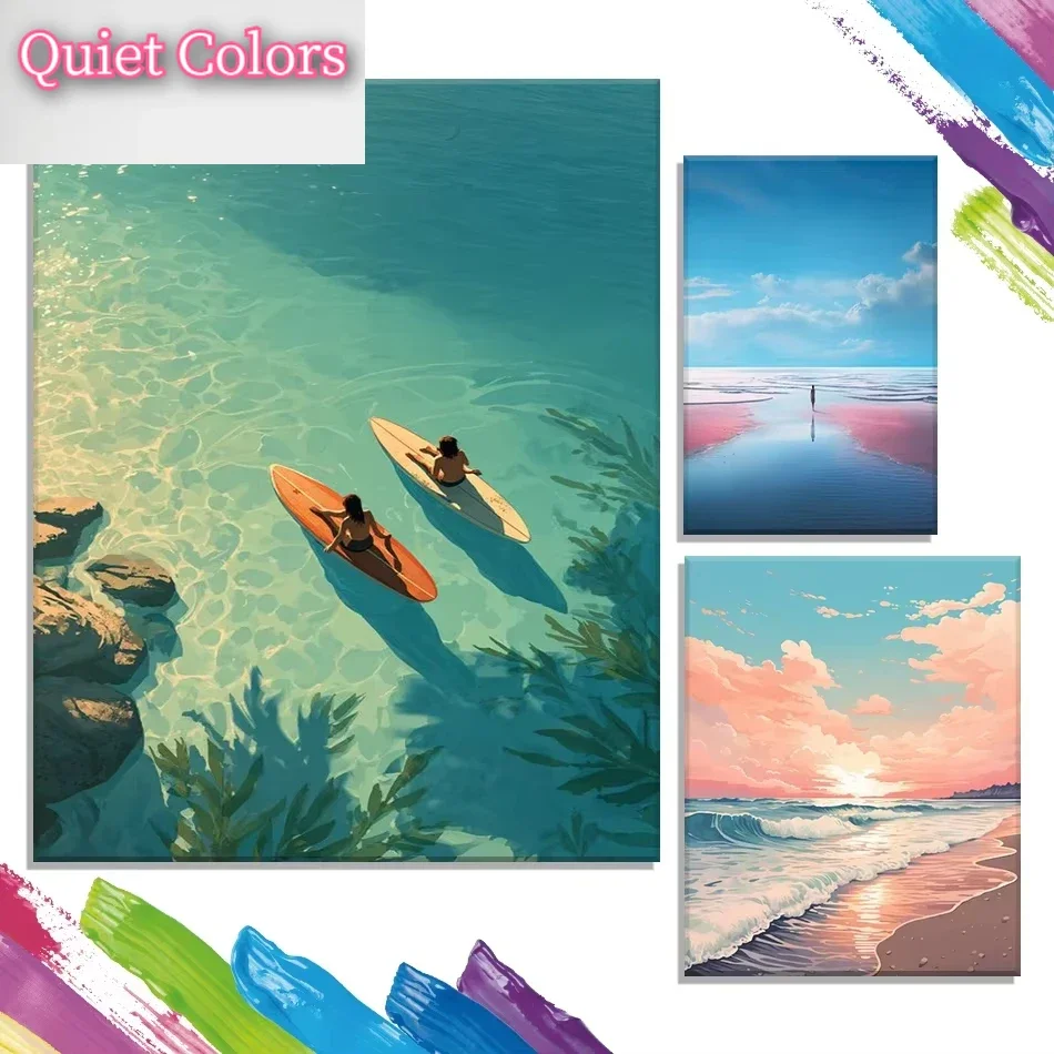 

Paint By Adult Numbers Picture Drawing Canvas Sea scenery Acrylic Paints Handmade Adult Coloring Paintings Wall Decor--frameles