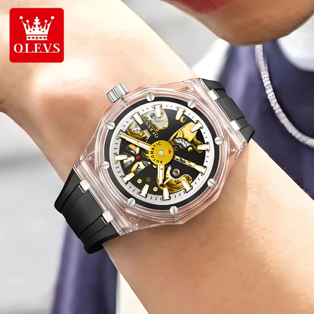 OLEVS 6788 Fashion Sport Man Watch Waterproof Luminous Full Skeleton Mechanical Automatic Mens Wristwatches Original