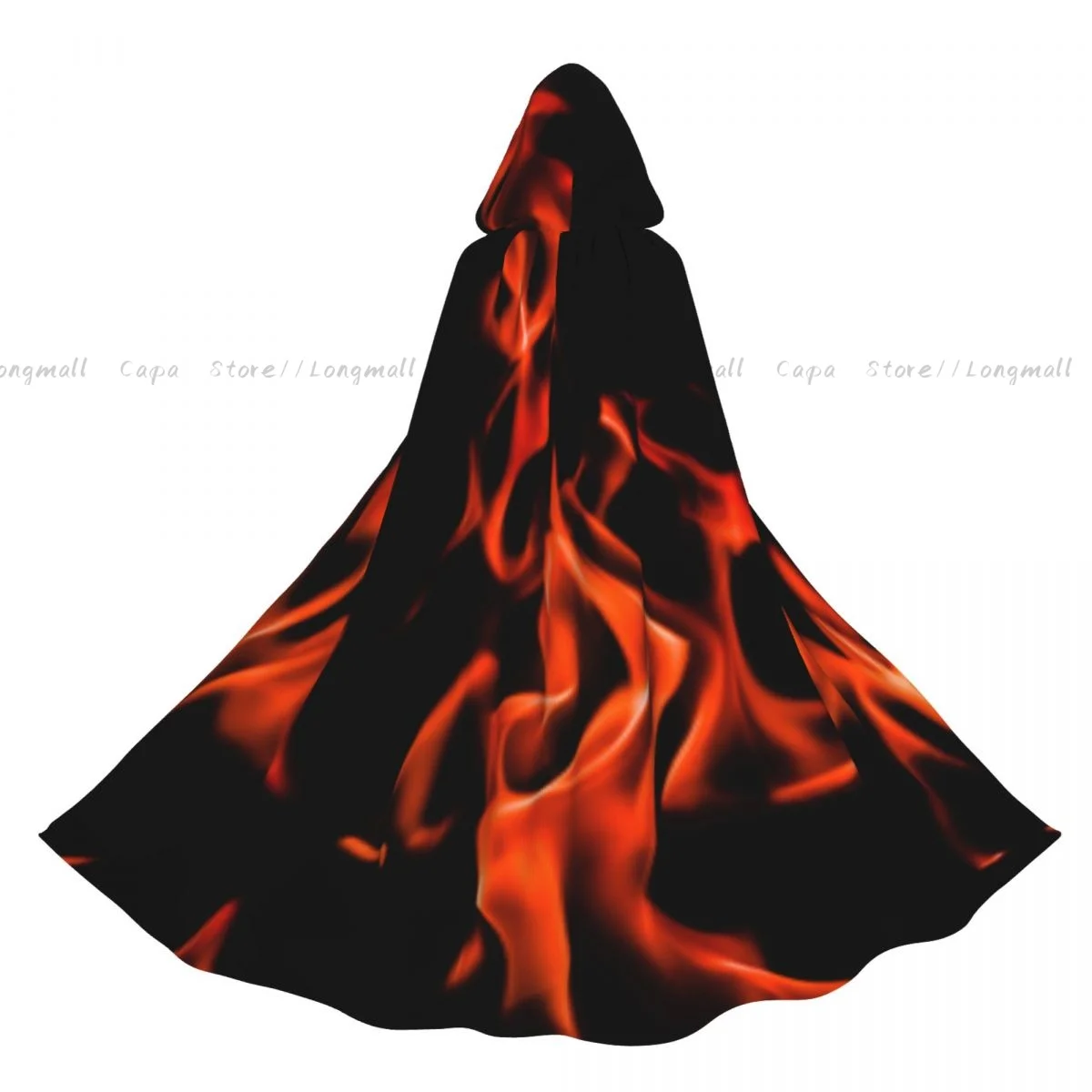Adult Vampire Cape Hooded Robe Flames Of Fire Background Halloween Cloak Full Length Cosplay