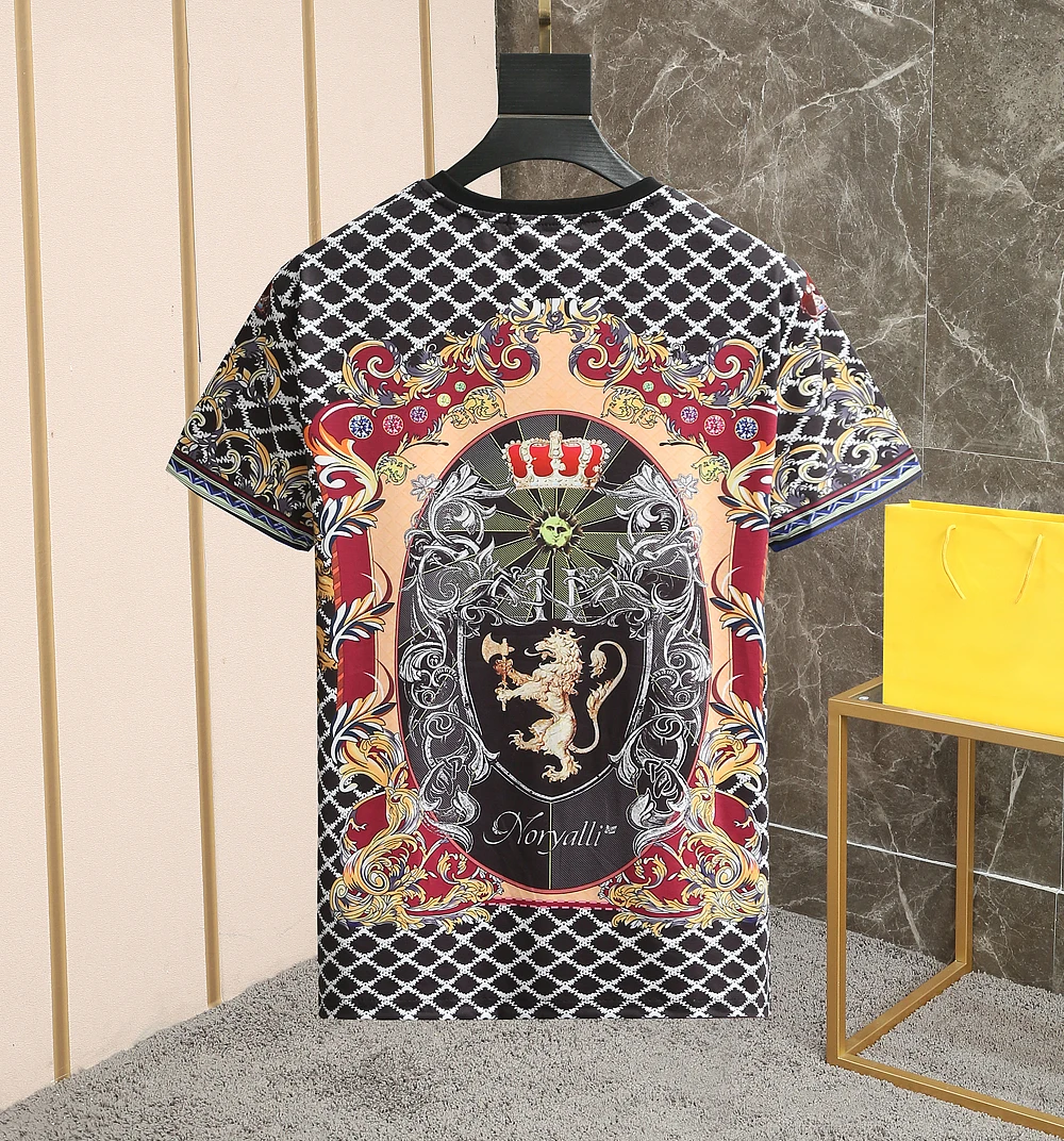 Summer 2024 New Crown and flowers Print T-shirt Men Fashion Casual 100% Cotton Plus Size Tops High Quality 85399