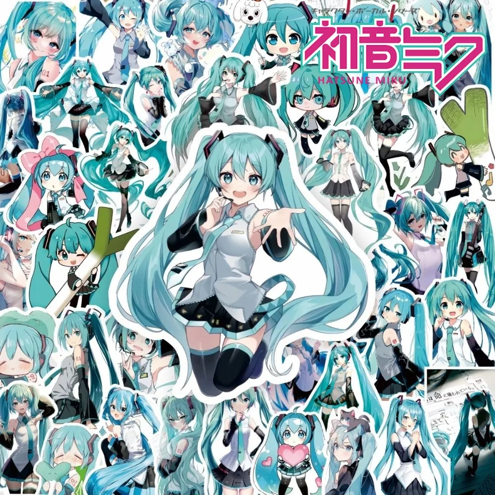 70Pcs Hatsune Miku Anime Merch Chibi Style Stickers Cartoon Computer Phone Case Decorations for IPads DIY Stickers for Fan