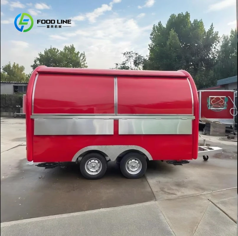 

Red Dual-Axis Round Food Trailer Mobile Dining Car for Delicious Candy and Chips Anytime Anywhere