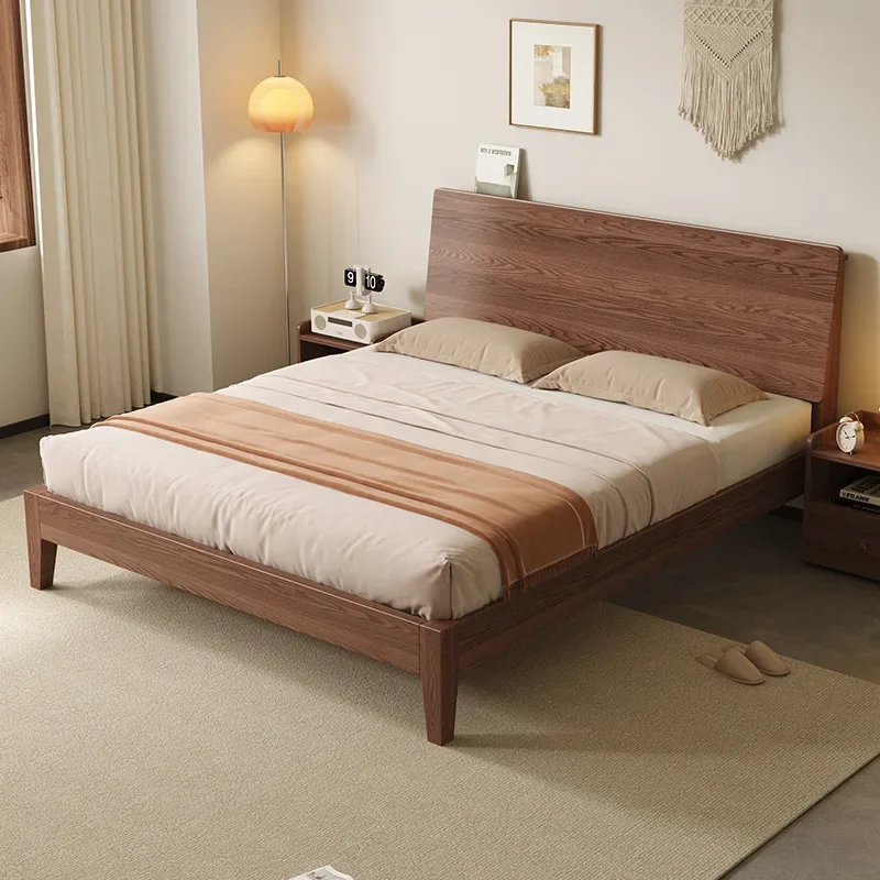 

Walnut color, light luxury, master bedroom, modern, simple, solid wood bed