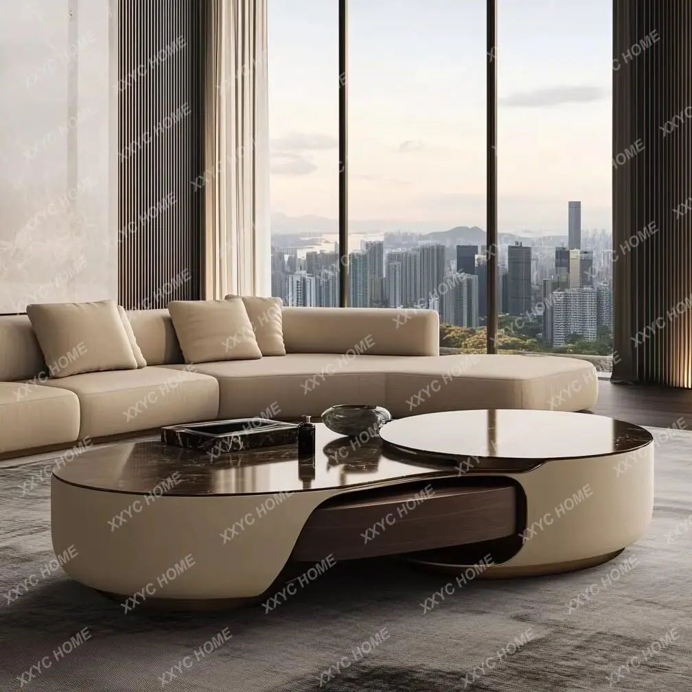 Luxury stone coffee table living room household high-end luxury villa living room light luxury atmosphere special-shaped coffee