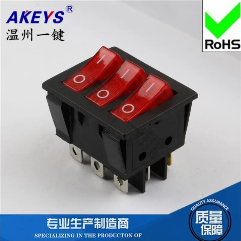 1 Pc High life rocker switch black boat second gear nine feet 33*40 boat switch KCD3-303-9P red light