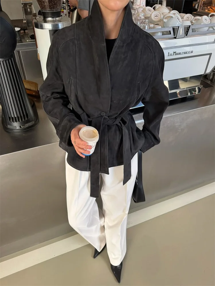 

Tossy Winter Lace-Up Casual Jackets Coat Female Long Sleeve Loose Patchwork Commute Luxury Overcoat Women's Bandage Jackets New