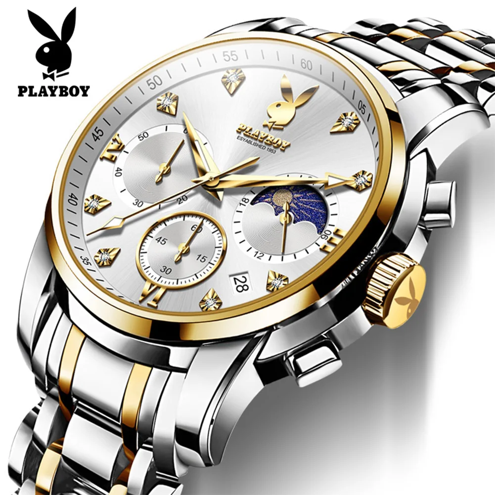 

PLAYBOY 3021 Diamond Men's Watch Stainless steel Waterproof men's Wristwatch