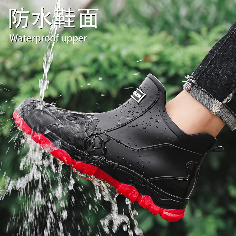 أحذية مطر كاجوال وعصرية جديدة للرجال، أحذية مطر خارجية، أحذية رجالية للعمل، أحذية مسطحة