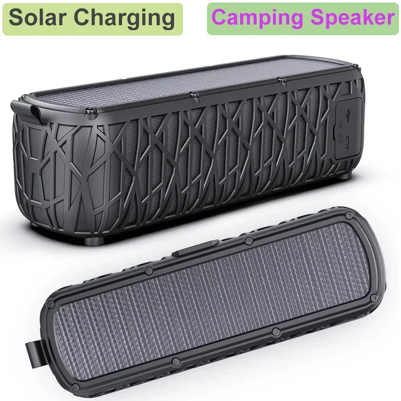 Portable Solar Power Bluetooth Speaker Outdoor IPX6 Waterproof Music Player 5000mAh Large Battery LED Light Power Bank Audio