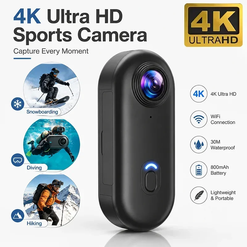 4K/1080P  Mini Magnetic Action Camera HD WiFi Wireless Body Mount POV Holder Bodycam Vlogging Motorcycle Helmet Sports Video Cam