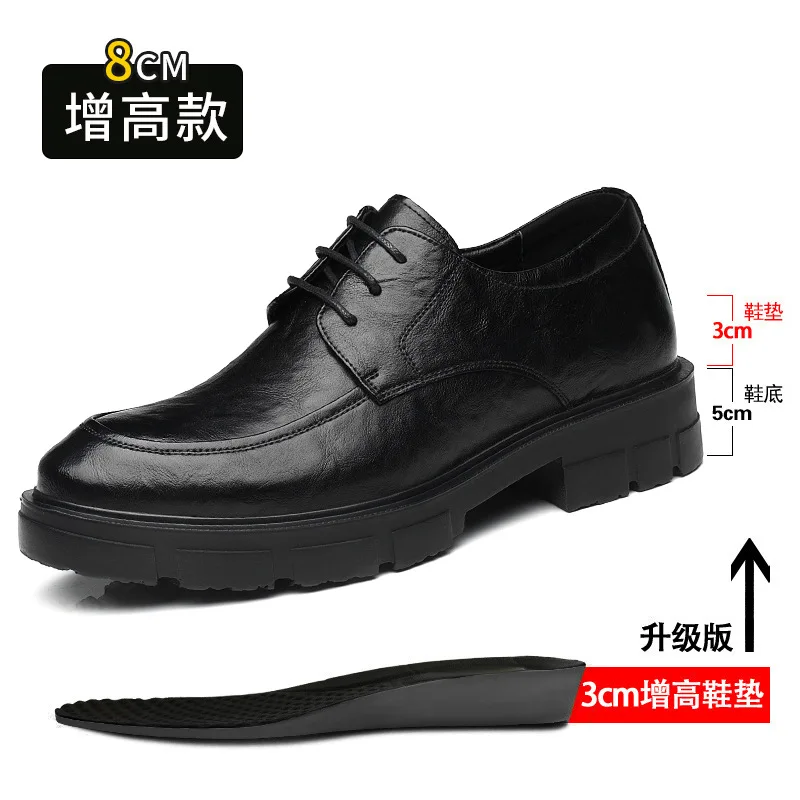 

lncreased 5 8 10 Cm Heel Shoes Men Casual Cow Leather Men's Dress Shoes British Breathable Groom Platform Wedding Shoes Male