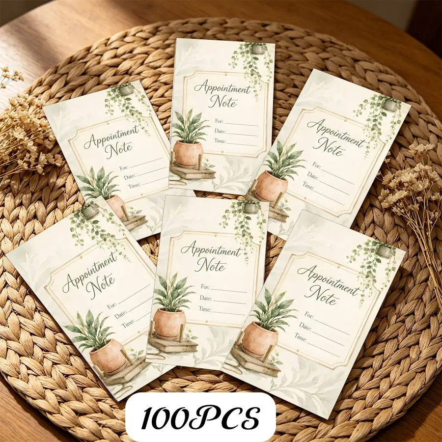 100PCS Send Invitation Appointment Cards, Watercolor and Green Plant Note Cards for Customers in Beauty Salons To Remind Them