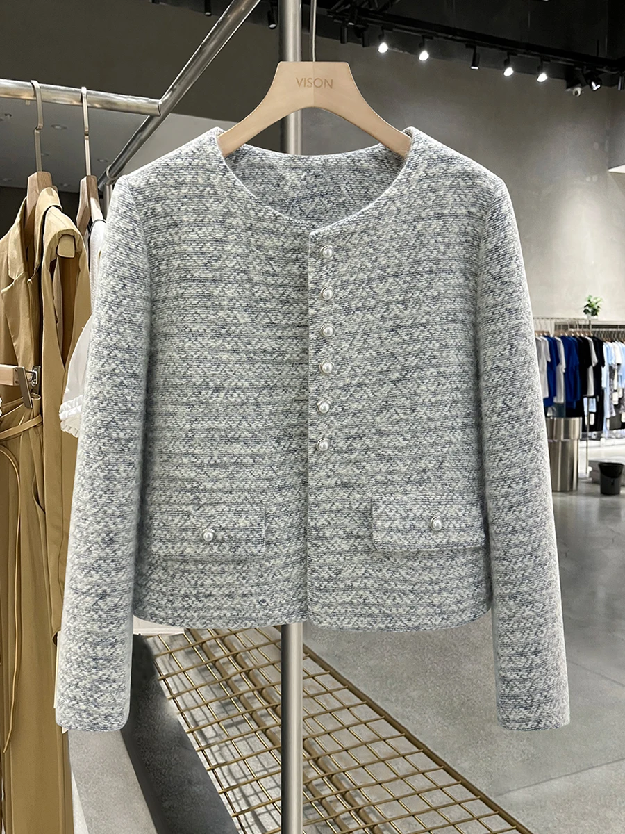 

Женская зимняя верхняя одежда Ele ey down Jaet: Простой дизайн, пальто с жемчужными пуговицами и подкладкой