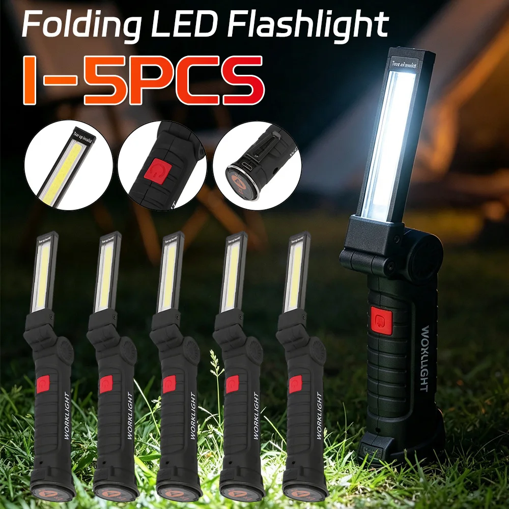 USB Rechargeable Flashlight Built-in Battery Folding Work Light COB LED Lamps