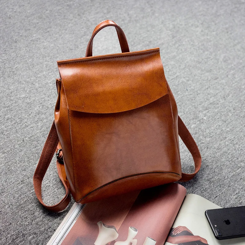 High Quality Real Cowhide Women Backpack Knapsack Crossbody Shoulder Bag Oil Wax Genuine Leather Female Rucksack School Daypack