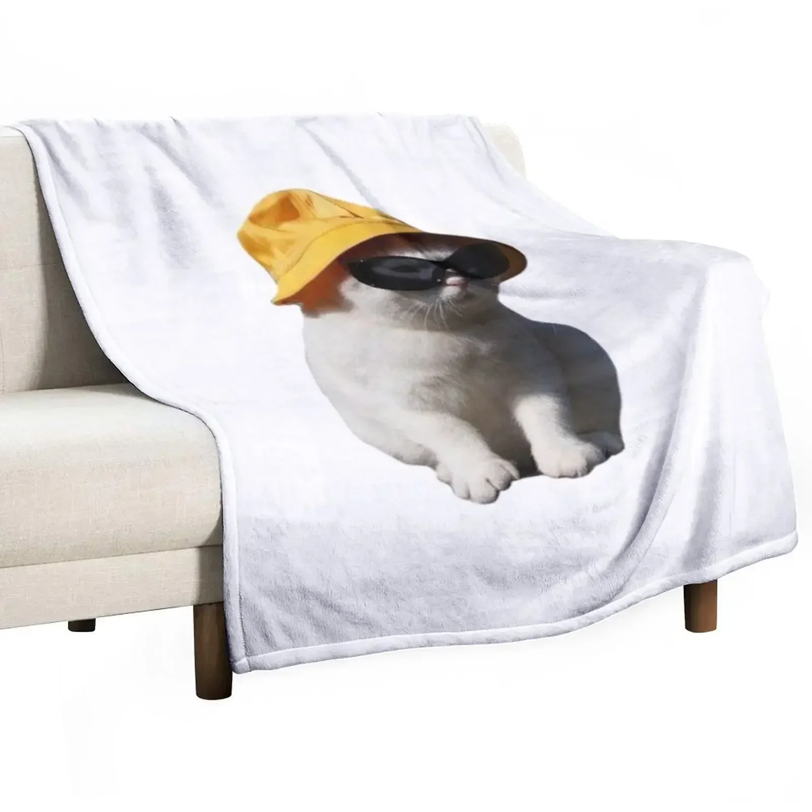 bucket hat cat Throw Blanket Bed Fashionable Kid'S Blankets For Bed Blankets