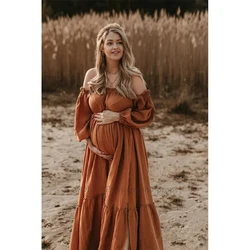 Retro Maternity Photography Linen Cotton Dresses Pregnant Women Clothes Photo Shooting Pregnancy Loose Fitting Gown