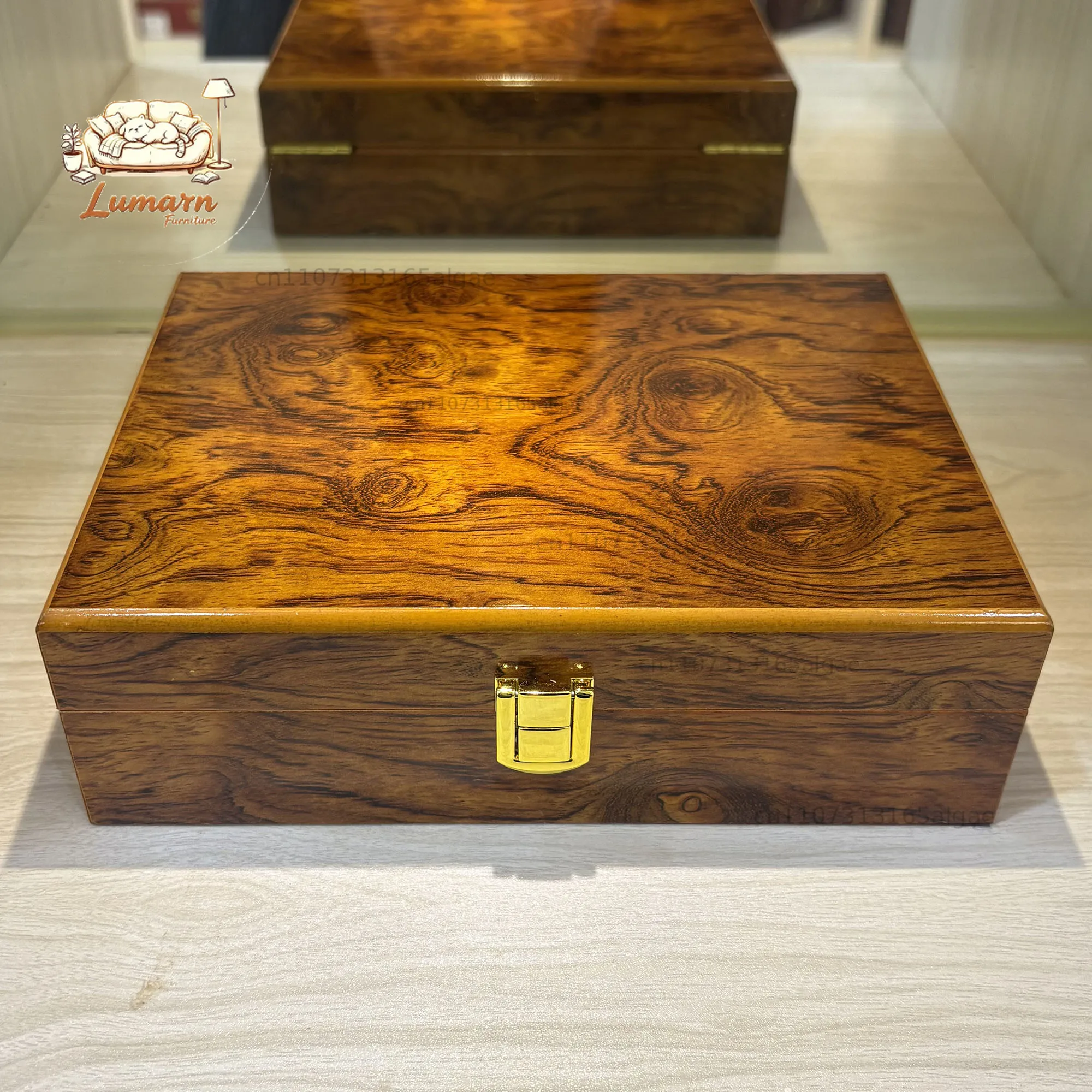 Classical Wooden Box with Lock, High-End Jewelry Storage Luxury Box