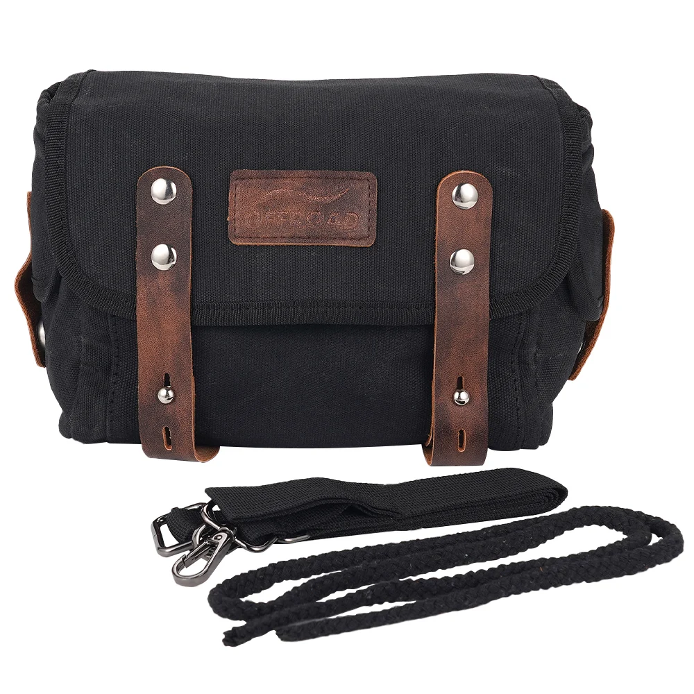 Bolsa de sillín de motocicleta negra, bolsillos laterales universales, bolsa de lona Retro, bolsa de asiento trasero, bolsa trasera de motocicleta, bolsa para bicicleta eléctrica