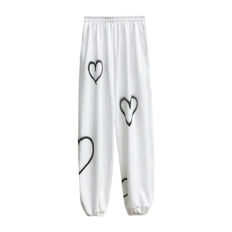 Heart Printing Sweatpants Women Loose Straight Joggers High Waist Sweatpants Wide Leg Pants Streetwear Hip Hop Trousers