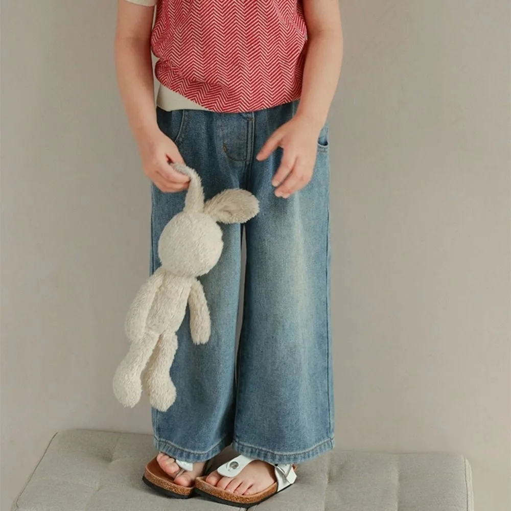 Rechte rechte jeans losse wijde pijpen kinderen Y2K jeans cowboybroek hoge taille denim broek voor kleine meisjes streetwear