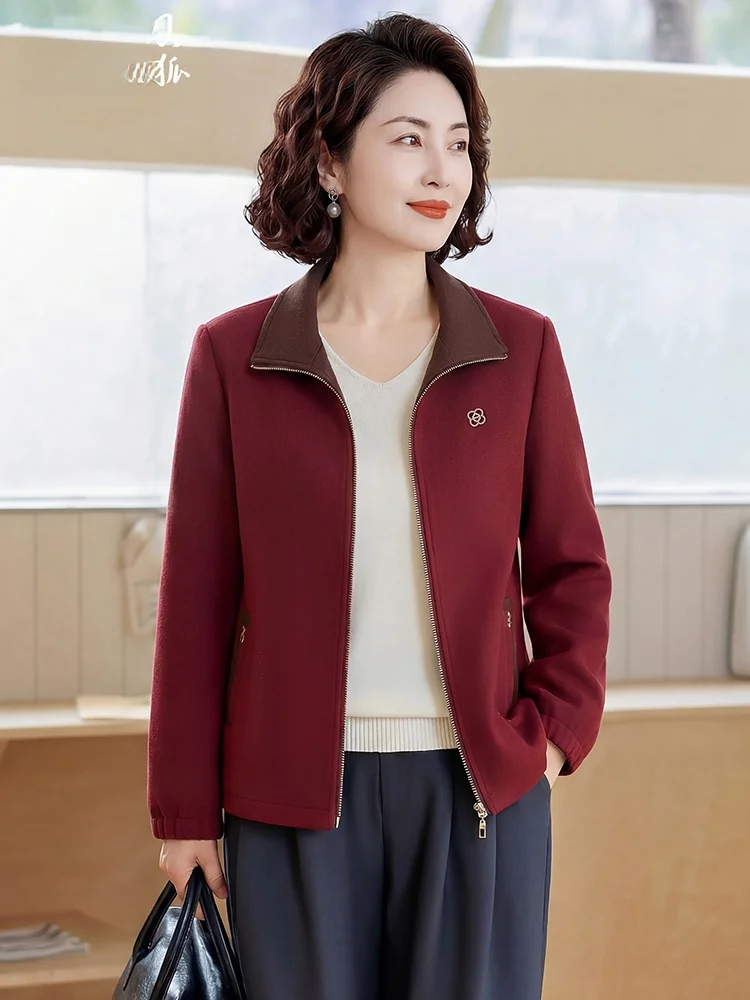 

Элегантная повседневная женская куртка с отложным воротником, одежда для мам, хлопок/полиэстер, на молнии, стандартный крой, весенняя верхняя одежда