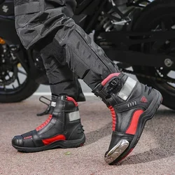 Women Men Motorcycle Boots Motocross Boots Protective Gear Shift Black Leather Biker Shoes Rubber Sole Retro Motorbike Shoes