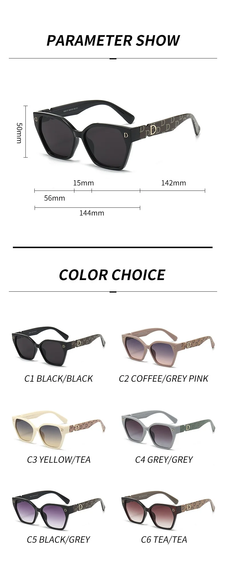 Neue Luxus D Marke Glamour Sonnenbrille Für Frauen Und Männer Stilvolle Cat Eye Designer Brillen Klassische Mode Unisex Gläser UV400 – Detail 8