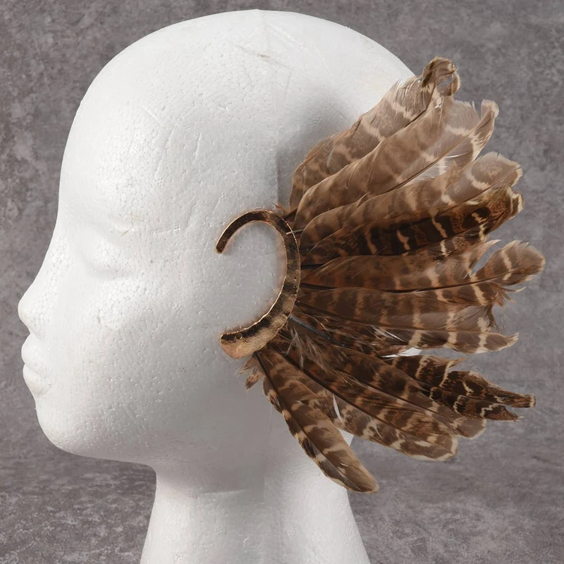 1Pcs Unisex Big Feather Ear Cuff Non Piercing Gold Clip On Earrings