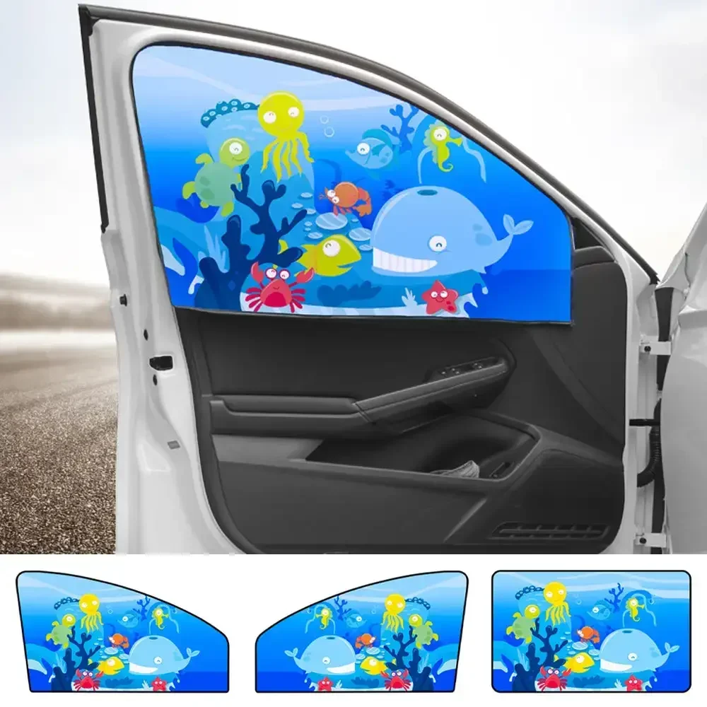 Cute Cartoon Magnetic Car Side Window Shades Mosquito Net Sun Cover Uv Protection Sun Block Mesh Car Curtain for Kids Baby